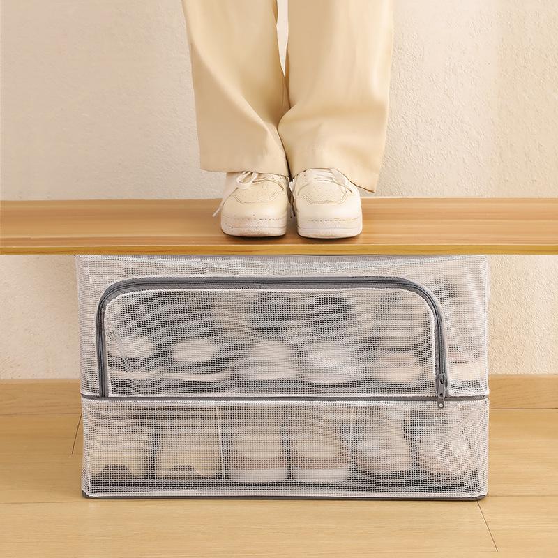 Waterproof PVC Foldable Underbed Shoe Box with Transparent Lid & Steel Frame