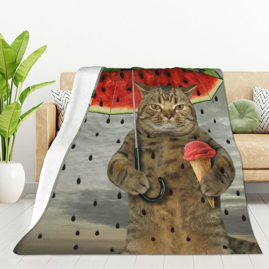 Fun Cats Digital-printed Polyester Bedroom Velvet Flannel Soft Sofa Cover Blanket Fleece Soft Sofa Cover Blankets for Beds