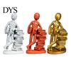 Abstract Human Sculpture for Bookshelf Resin Book Lover Statue, Reader Leaning On Stacked Book, Retro Style Bookish Home Decor Decorative Figurine