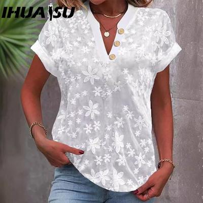 Sommer Einfache Casual Volltonfarbe V-Ausschnitt Kurzarm Shirt Frauen