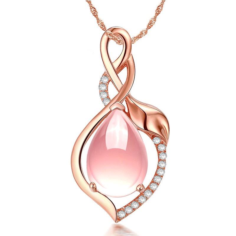 

Корейское ожерелье цвета розового золота на ключицу с подвеской в форме листа из розового кварца Rose Quartz Pendant [Chain Not Included]