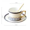 Fine Bone China Coffee Cup and Saucer with Spoon,  Light Luxury Exquisite White Porcelain Tea Cup with Gold Trim ,270ml,1 Set