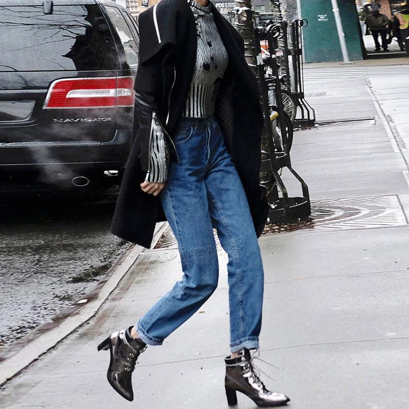 

Женские джинсы прямого кроя Yellow Flower 2025, выстиранные черные, серые, облегающие, с высокой посадкой, на флисовой подкладке 26