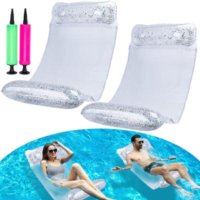 Inflatable Ring, Float, Hammock, Water Bed for Pool, Adult Size, with Glitter, Includes 2 Air Pumps, Perfect for Summer Water Play, Beach, Summer