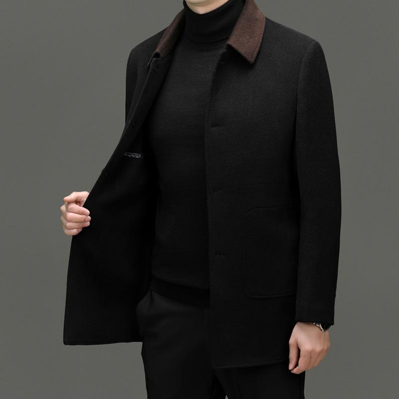 High-end 100% Wool Woolen Short Lapel Casual Business Down Liner Can Be Removed From Men's Wool