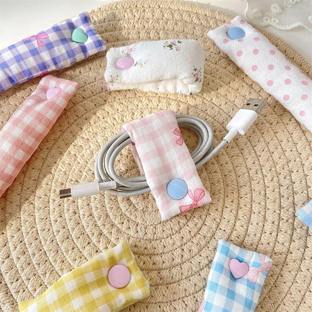 1PC Floral Cable Tie - INS Style Cloth Cord Organizer, Cute Reusable Wire Straps for Earphone/Data Cables