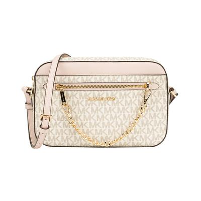 Jet Set Presbyopia Printed Retro Letters LOGO Chain PVC Leather Camera Bag Crossbody Bag Large Women's Pink White Color Matching
