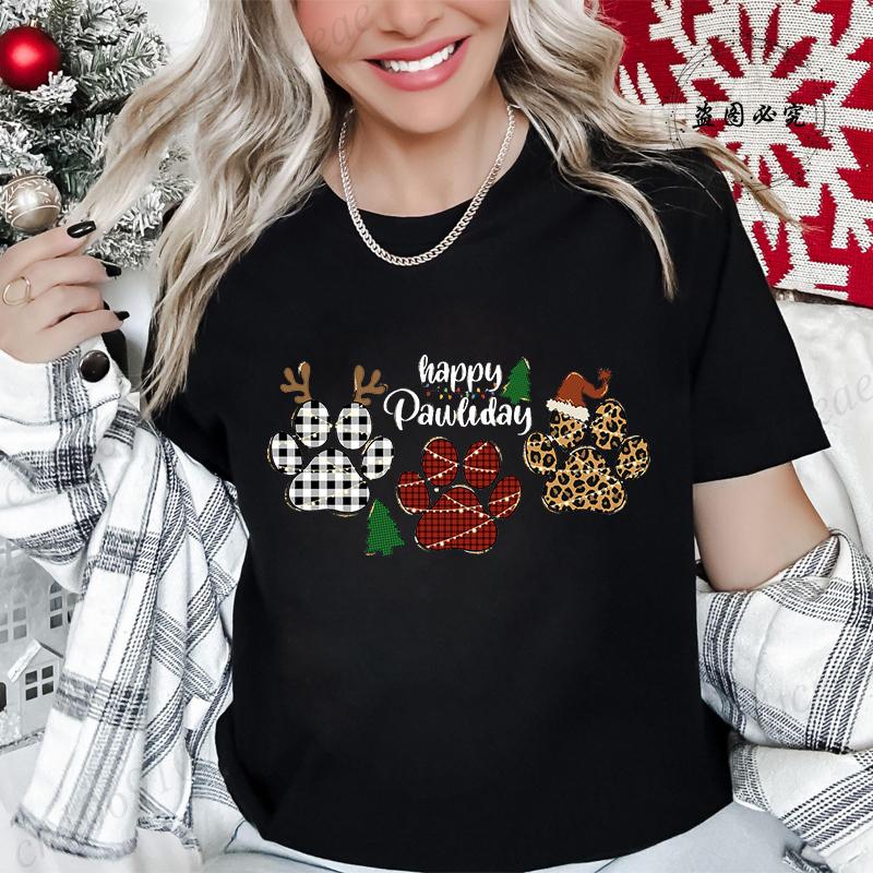 Women's T-shirt Short Sleeved Breathable Retro Round Neck Top Casual T-shirt Christmas Women's T-shirt