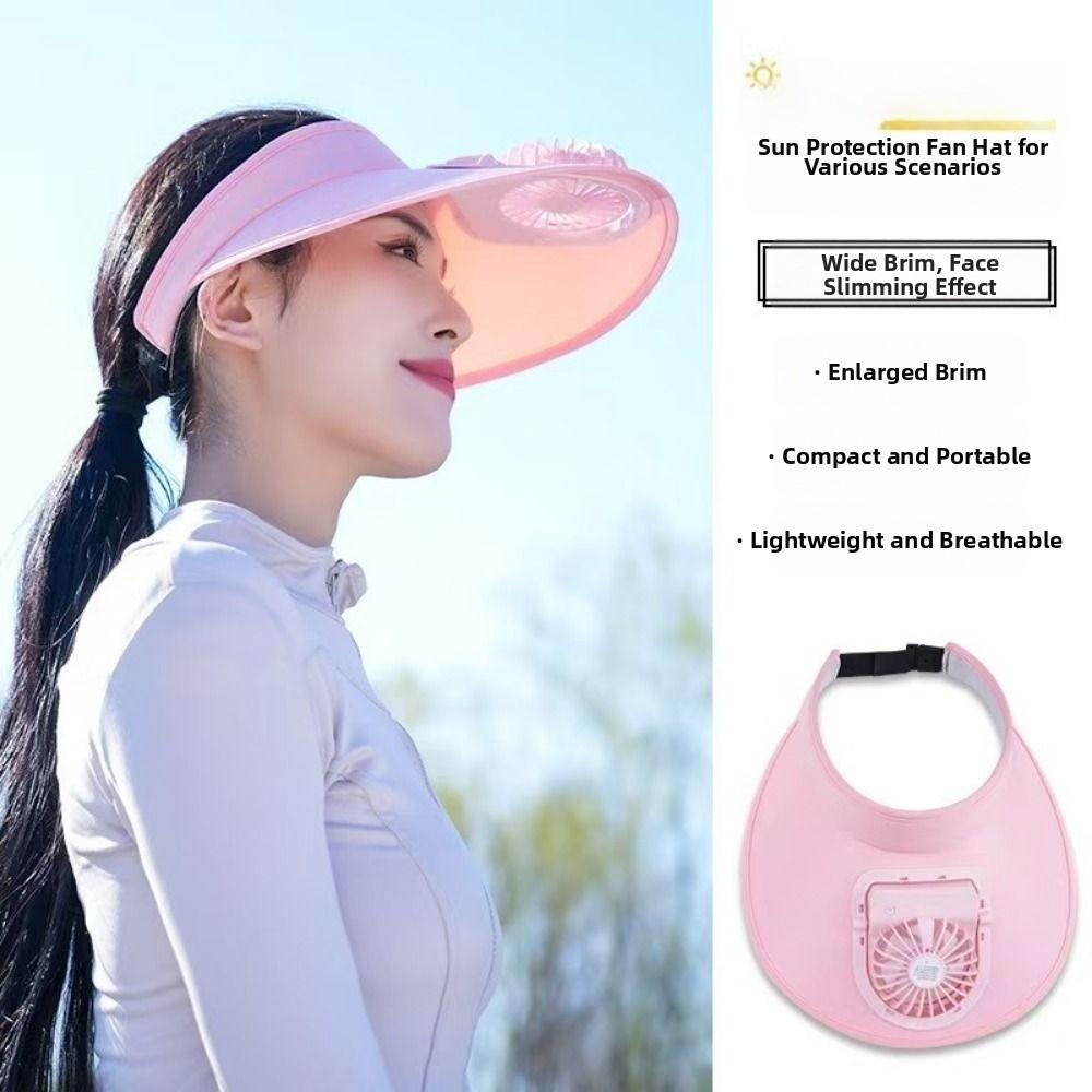 Großer Rand Kühlender Ventilator Hut USB Wiederaufladbar Damen Sonnenhut Freizeit Leerer Oberteil Sonnenschutz Kappe Damen