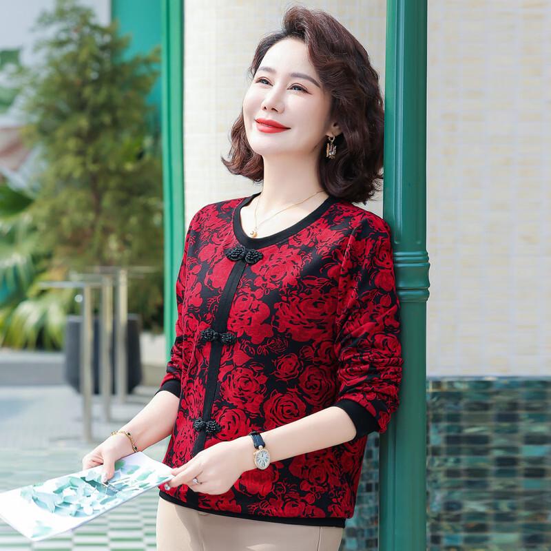 Elderly Women's Festive Floral Tang Suit Jacket