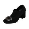 New Square-toed, Thick-heeled Women's Boots, Square-buckle Boots, Comfortable and Versatile Women's Shoes