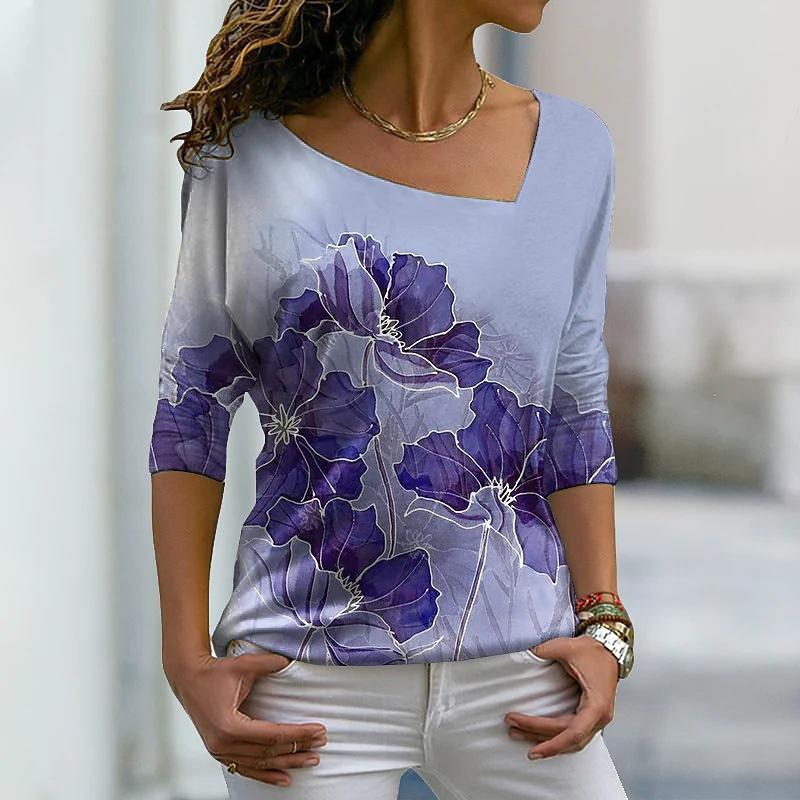 Fashion Women's T-shirt 3d Abstract V-neck Female Clothing Streetwear Short Sleeve Top Leaf Graphic T Shirt