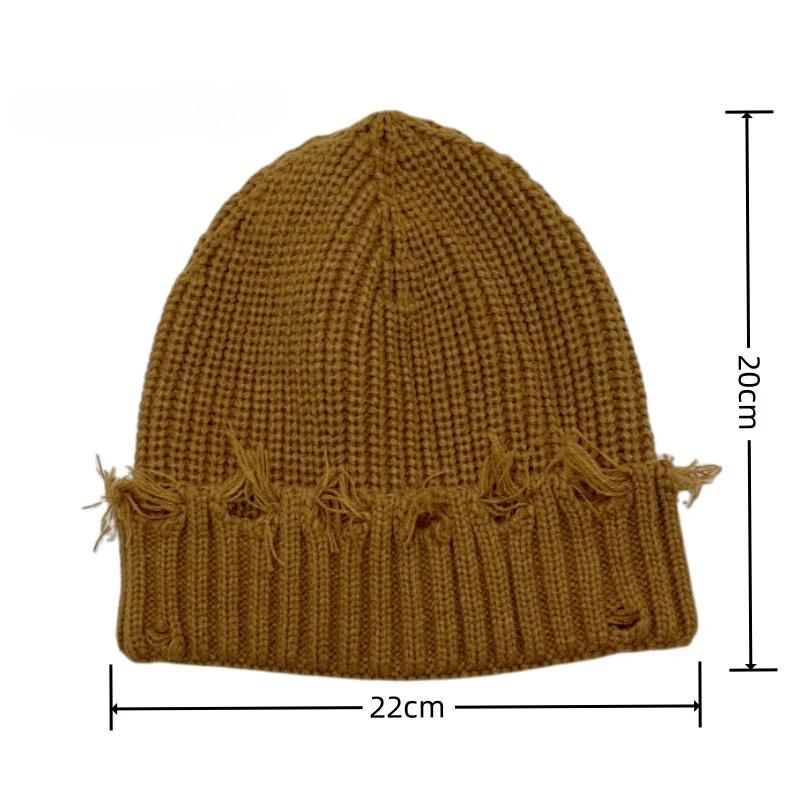 2025 New Fall and Winter Hip Hop Trend Broken Brim Knitted Hat Woman Man Green Grey Black White Hole Cap Warm Hat Bonnets Fall