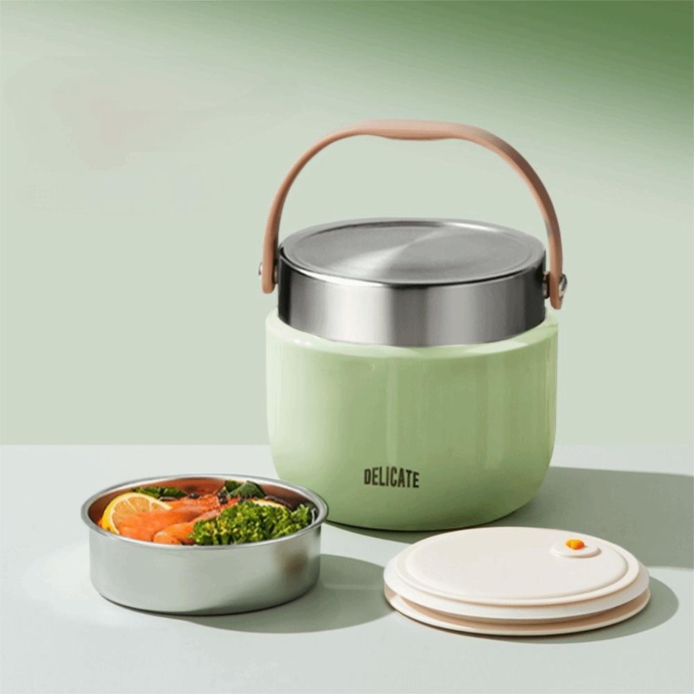 304 Stainless Steel Insulated Lunch Bucket with Spoon Vacuum Pot Durable Thermos Food Jar  Soup