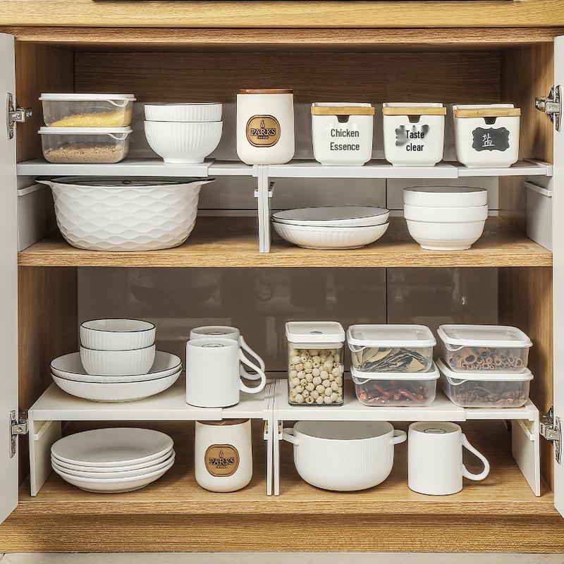 Retractable Kitchen Storage Rack - Countertop, Cabinet, Layered Shelves, Spice Organizer, Pot & Dish Rack.