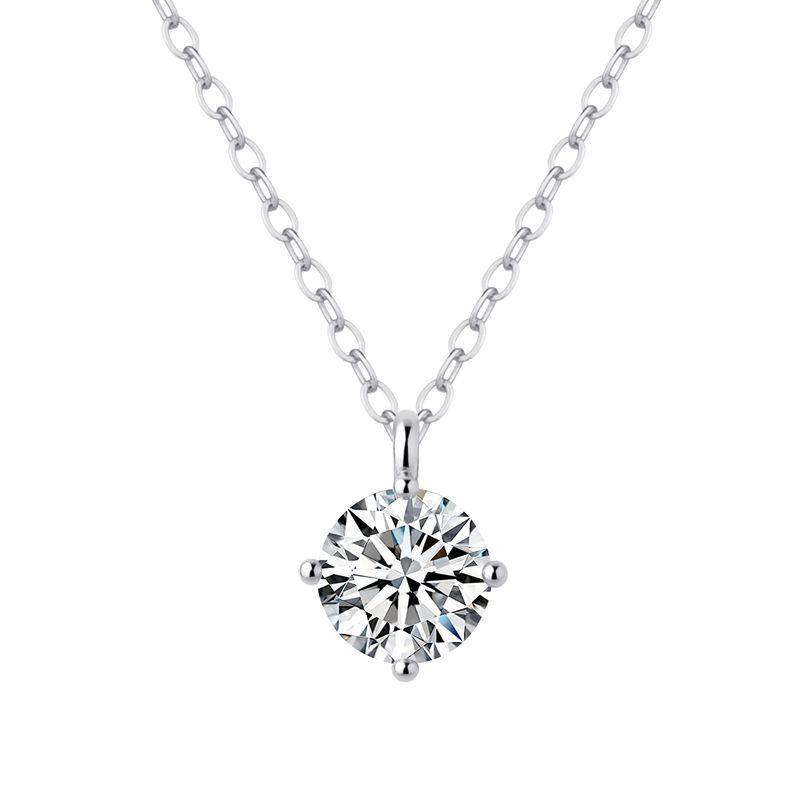 S925 Sterling Silver Moissanite Clavicle Chain: Women s 1 Carat Four-Prong Pendant Light Luxury Necklace 925 Silver