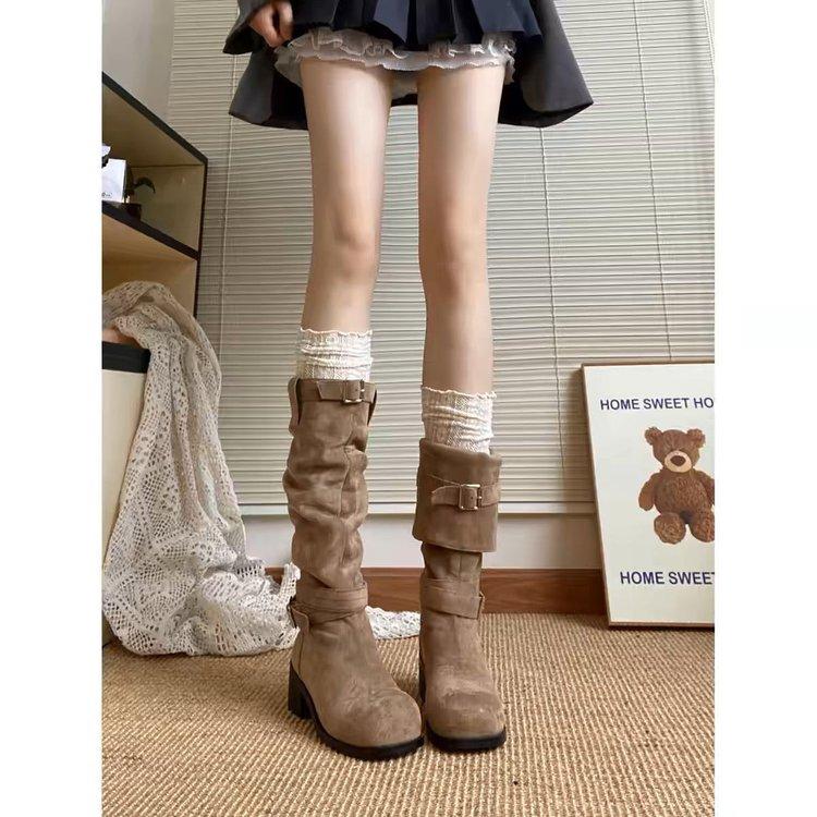 Vintage Slouch Boots Western Cowboy Boots 2025 Autumn Winter New High Boots Internet Celebrity Small Stature Long Boots