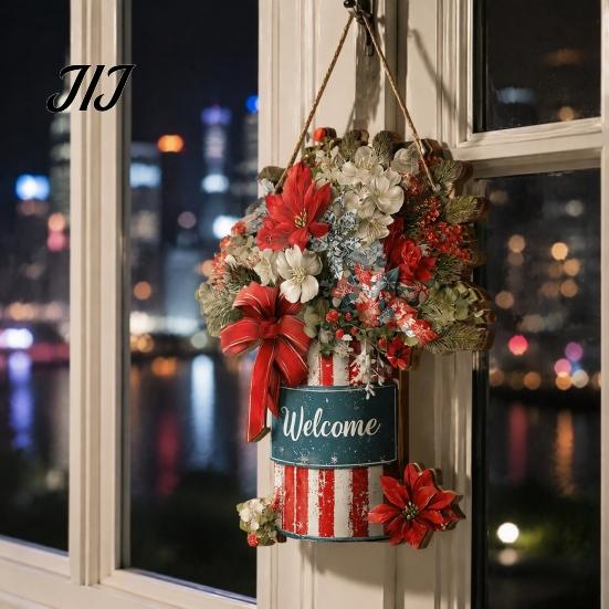 Christmas Housewarming Gift Idea Welcome Sign for Front Door, Rustic Wooden Hanging Ornament, Festival Holiday Wall Decor with Lanyard Home