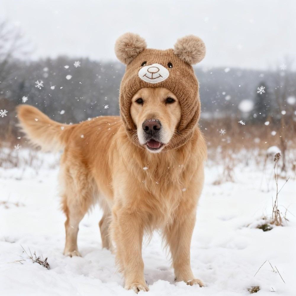

Soft Knitted Dog Ear Scarf Cute Bear Ears Cotton Knitted Pet Hat Non-Slip Snug Fit Velvet Material Dog Headgear Autumn Season кофейный