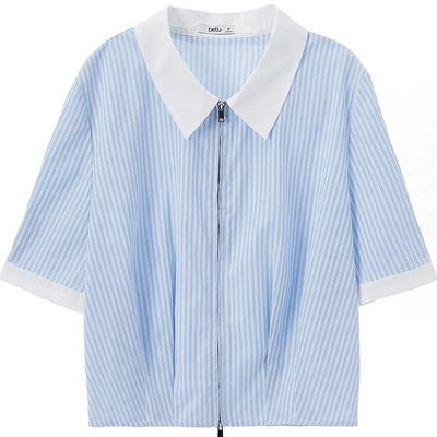 Betu Women's Striped Mid-Sleeve Turn-Down Collar Shirt