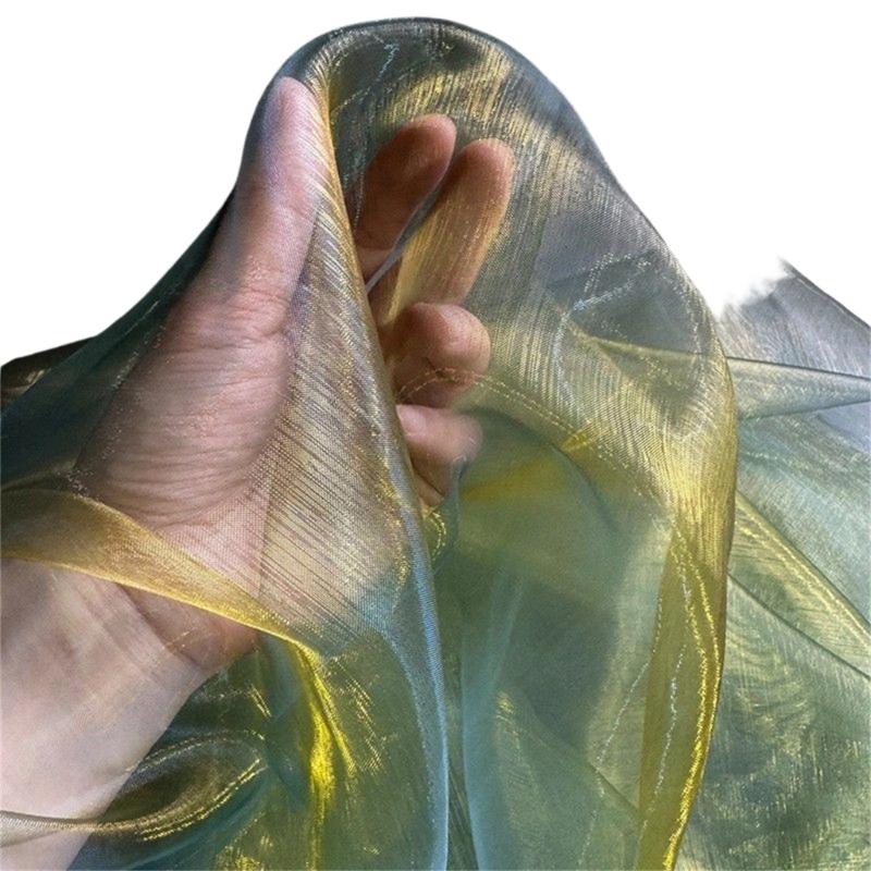 Metallic Color Organza Fabric 50x140cm Breathable Gradient Color Tulle Cloth For Wedding Dress Evening Gown Sewing Craft