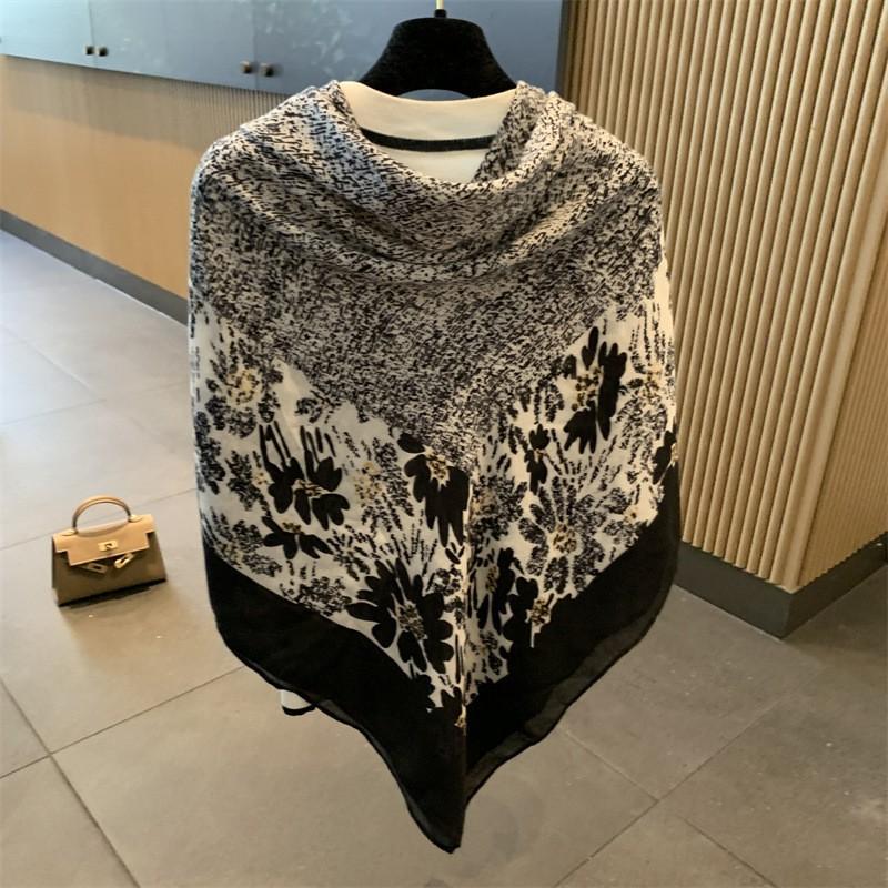 Lightweight Cotton Linen Square Scarf Women Fashion Floral Print Travel Shawl Neck Wrap