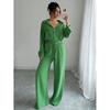 Spring Fashion Plus-Size Women's Two-Piece Set: Linen-Style Shirt & High-Waisted Loose Pants