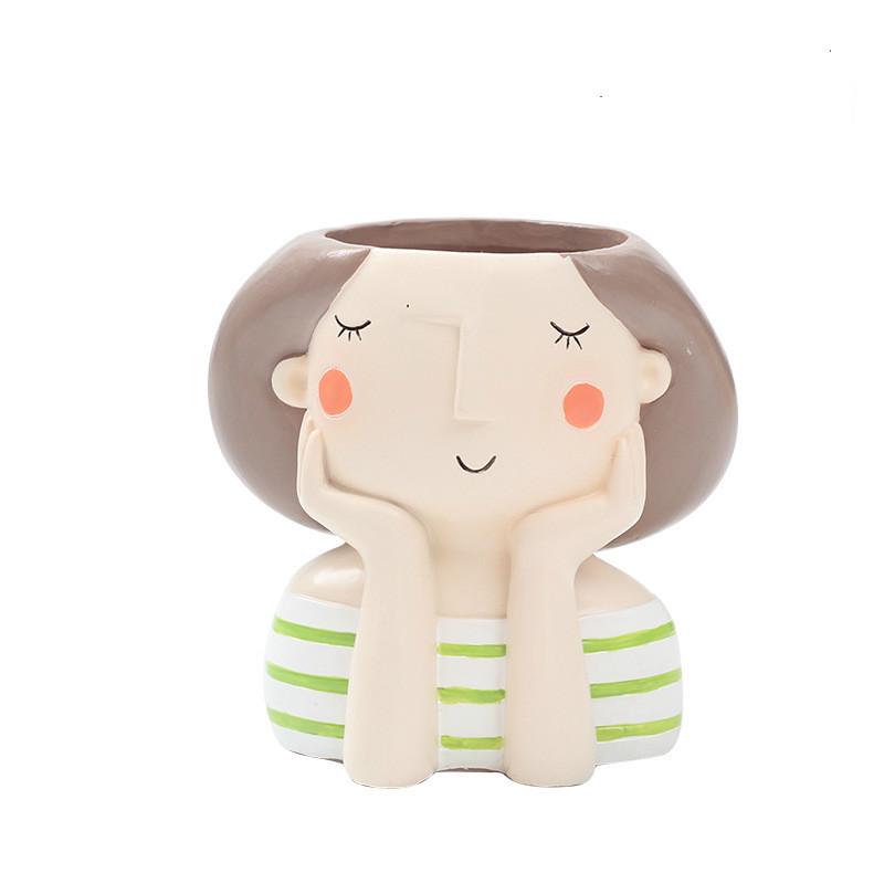 Cartoon Girl Design Resin Plant Flower Pot Succulent Planter Flowerpot Home Decoration(withoutPlant)