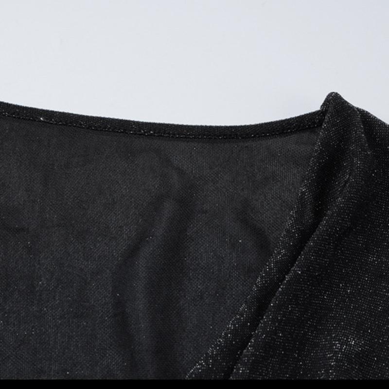 Abito da Donna Monocolore con Scollo a U Sovrapposto, Senso del Design, Temperamento, Slim, Maniche Lunghe