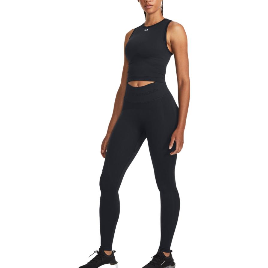Under Armour Gemustertes eng anliegendes kurzes ärmelloses Tanktop Damen Oberteile Schwarz 1379148-001