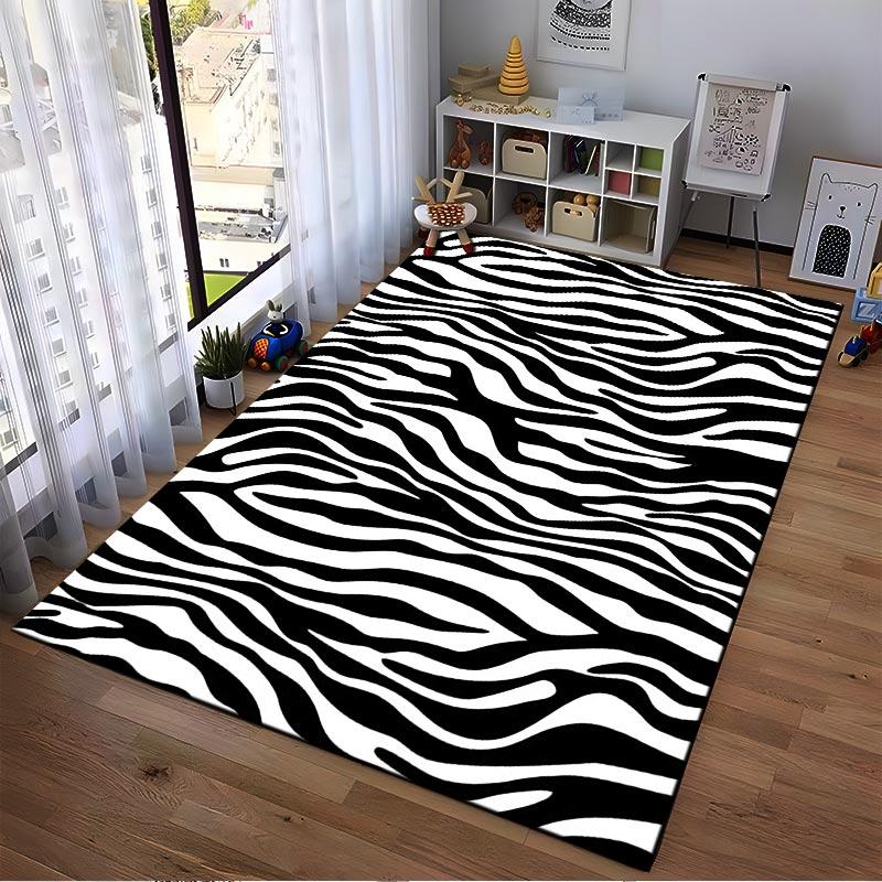 Black and White Zebra Stripe Pattern Area Rug for Living Room Decor Suitable for use as an anti-slip for living room bedroom sofas