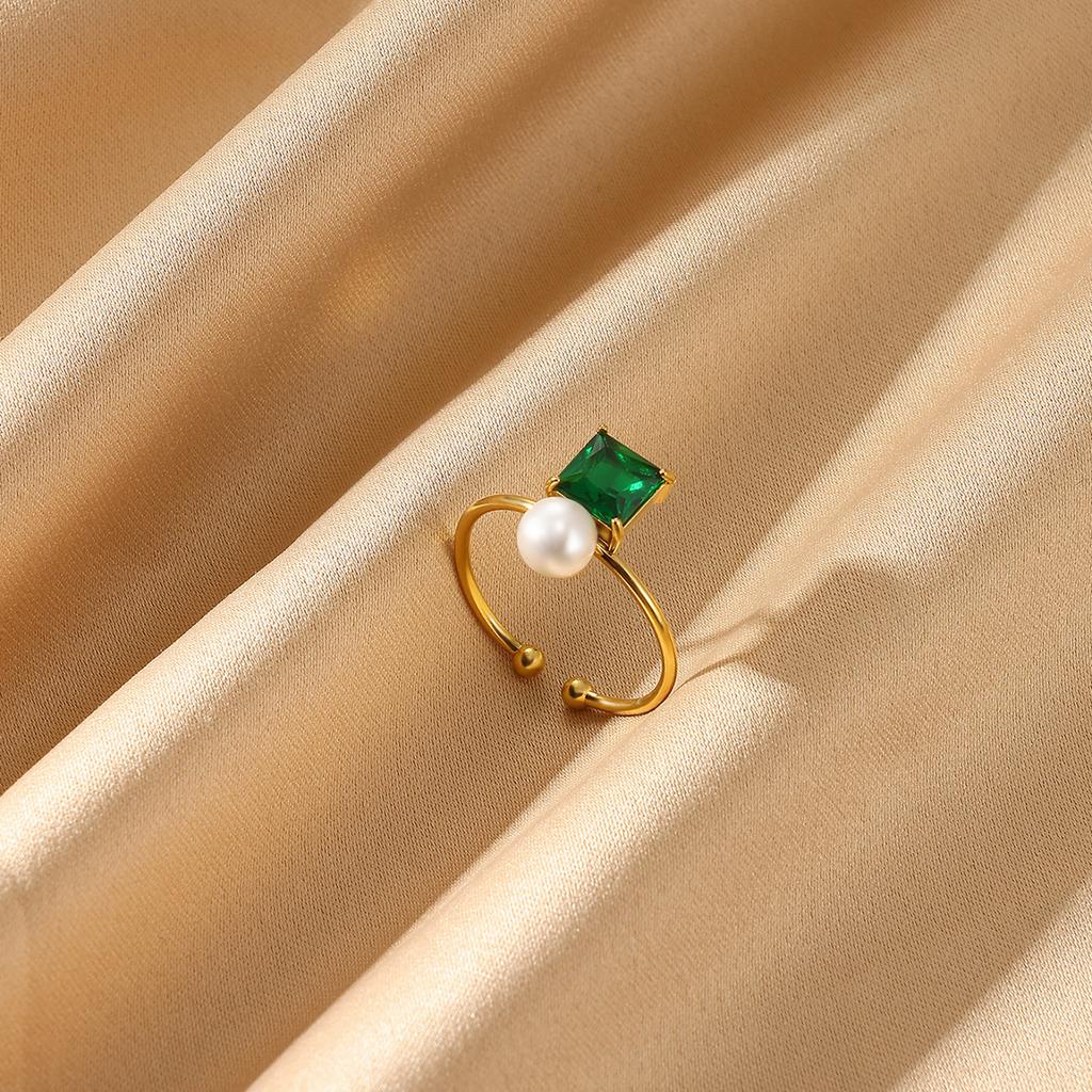 Mini Gold Color Opening Rings Cute Women Zirconia Imitation Pearl Anillos Flower Stainless Steel Ring Romantic Proposal Jewelry