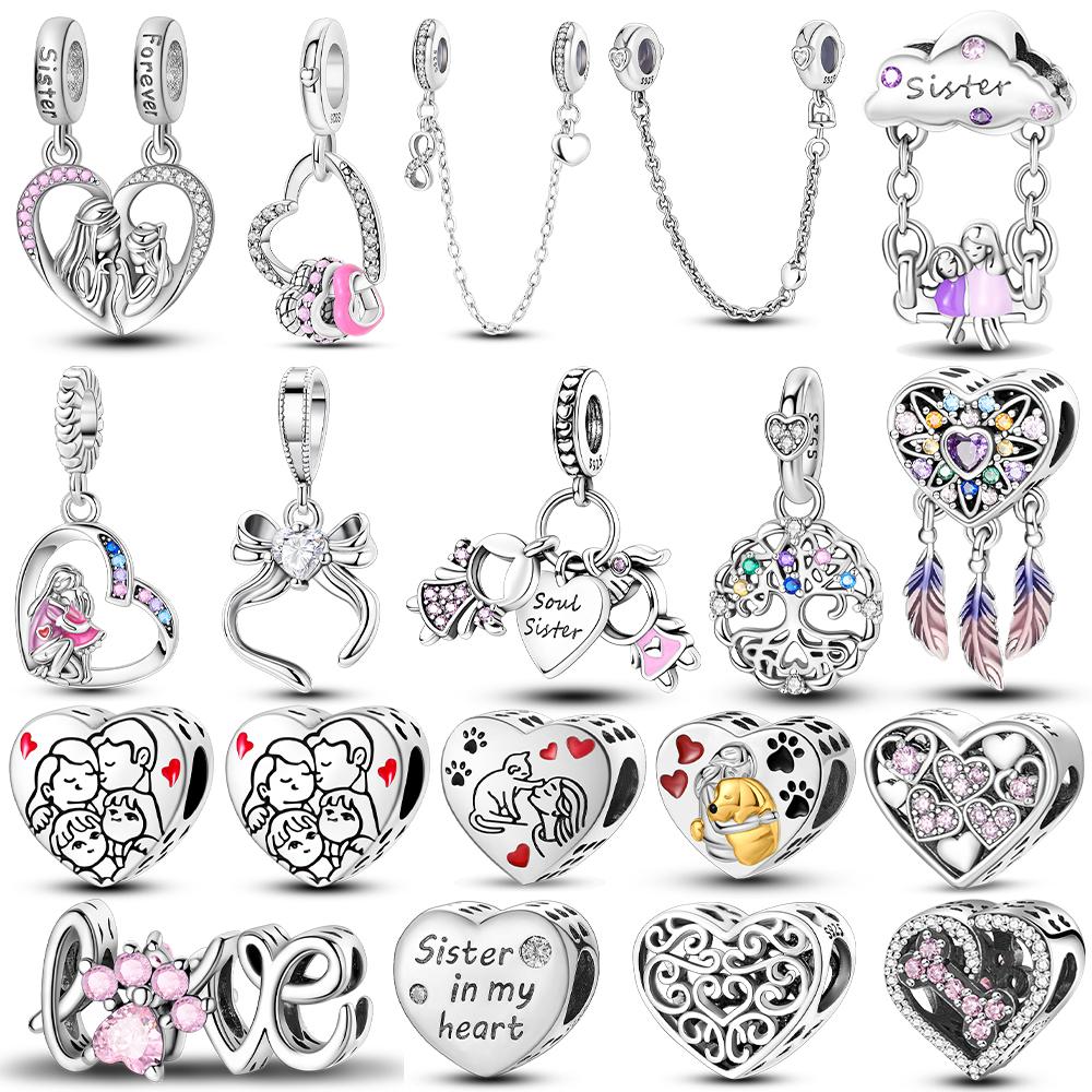 Charm Beads Love Heart Family Charms Pendant Original Copper Fit Bracelet Charm Women Diy Jewelry Gift