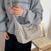 Korean Style Plaid Casual Shoulder Bag, Lightweight Checkered Crossbody Bag With Adjustable Strap, Cotton Quilted Fabric Handbag