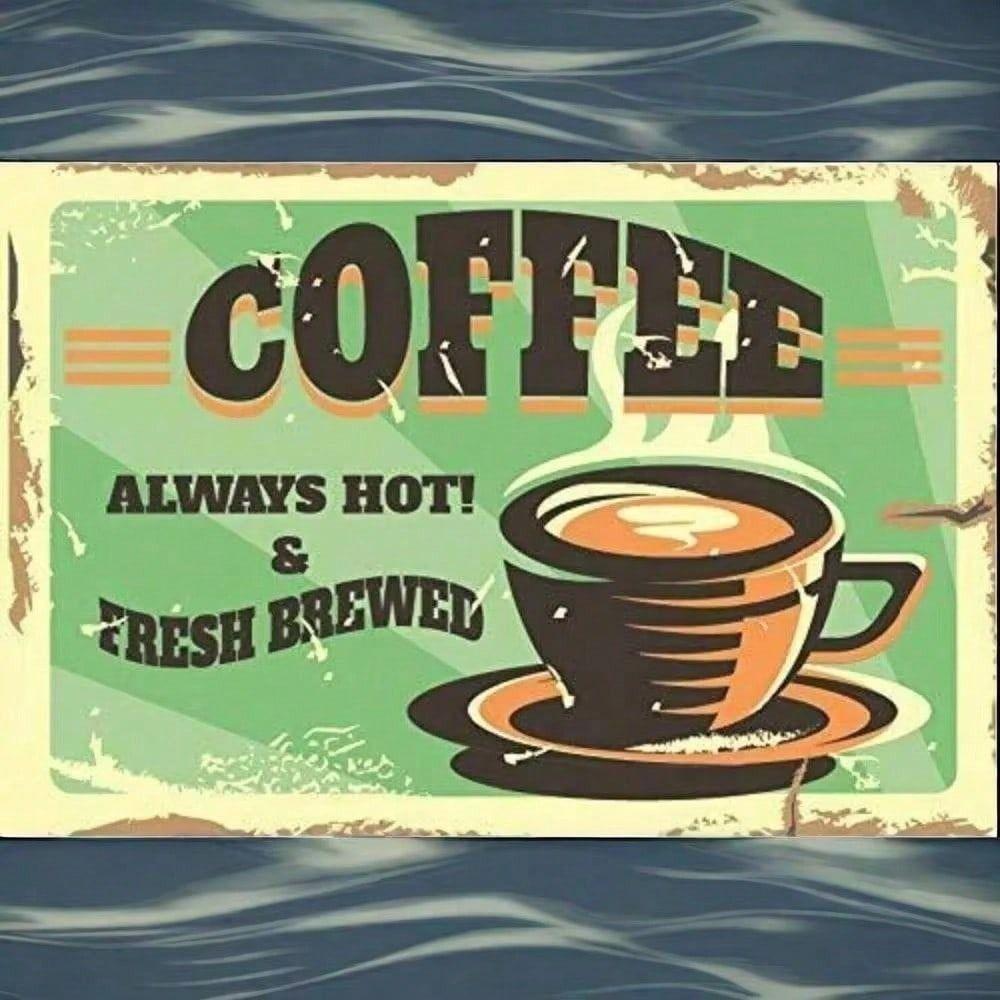 Retro Metal Tin Sign Fresh Brewed Coffee Wall Decor for Kitchen Bar Pub