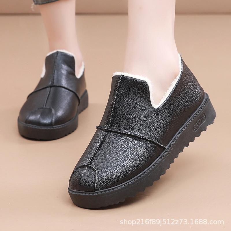 Medium thickened leather women's cotton shoes velvet warm cloth shoes cotton shoes casual non-slip snow boots