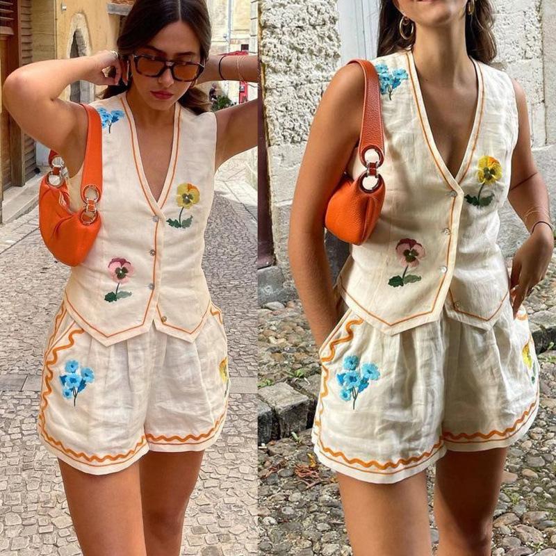 2024 Spring/Summer Women's Sleeveless Printed Loose Two-Piece Casual Vacation Set
