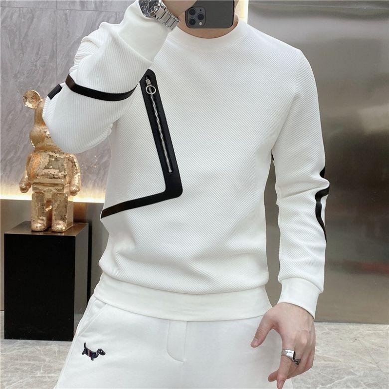 Men's 2025 Korean Style Trendy White Jacquard Zipper Hoodie, Long Sleeve