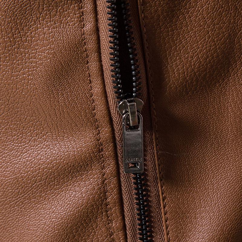 Men's Winter Lapel Leather-Fur PU Jacket - Velvet Lined Business Style