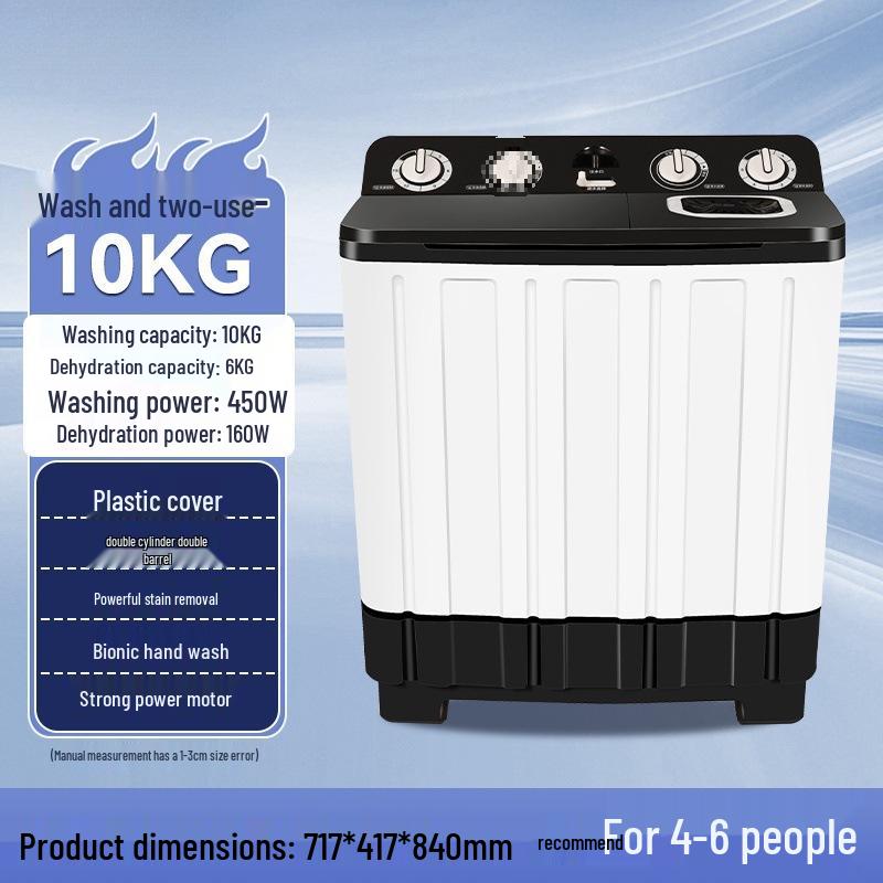 Dual Tub Semi-Automatic Washing Machine, 10kg Large Capacity for Dorms & Rentals