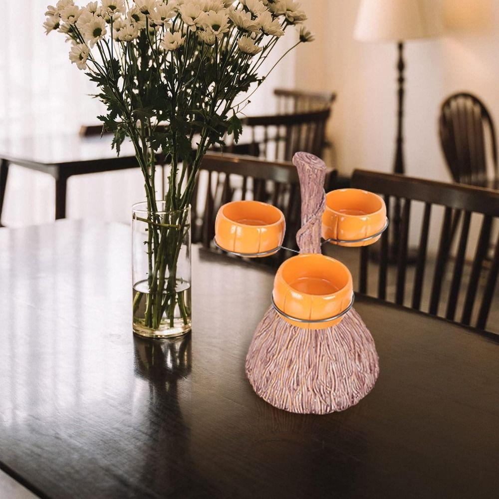 Collapsible Snack Bowl Stand Detachable Snack Service Rack Durable Halloween Candy Holder  Broom