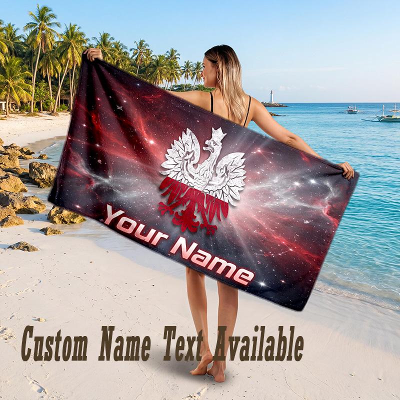 Poland Football Design Beach Towel Custom Text Large Towel for Beach Vacation