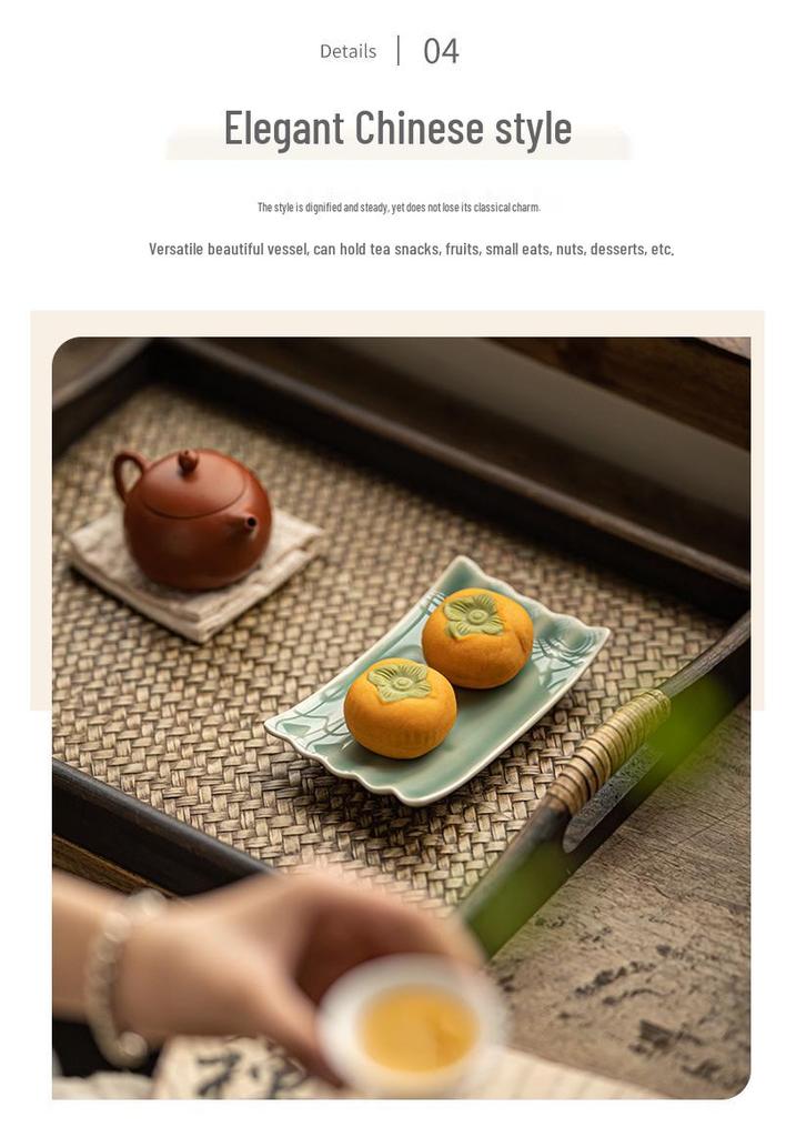 High-Legged Ceramic Plate for Tea, Snacks, Pastry, Fruit, Dim Sum, or Towel Tray - Chinese-Style Serving Dish