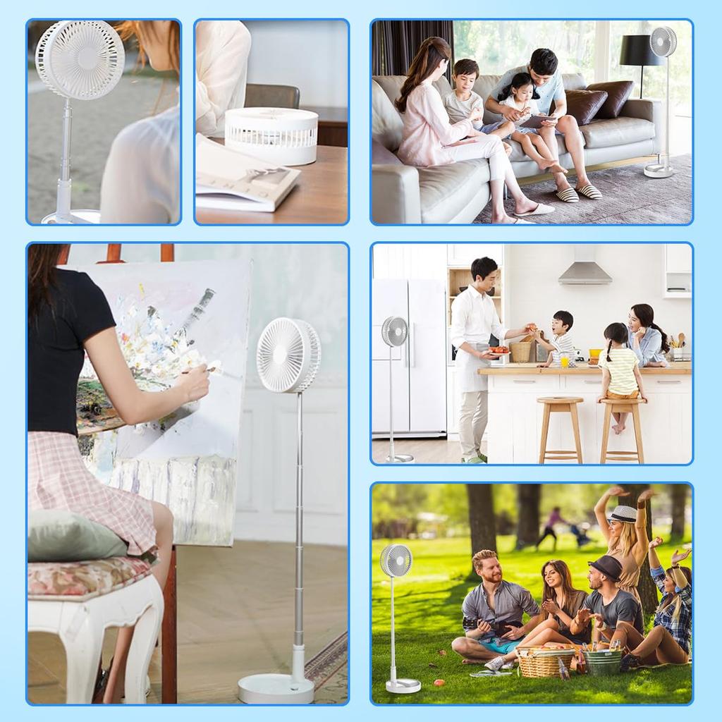 For Compact Foldable and Telescopic Desk Fan with Rechargeable 7200mAh 4 Adjustable Wind Oscillating Strong Natural Portable Cordless and for and