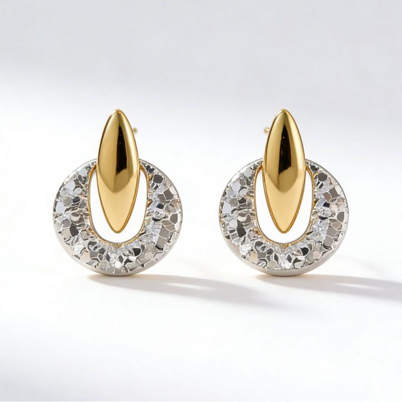 Minimalist Geometric Circle Stud Earrings Women Gold Two-Tone Fashion Jewelry Elegant Daily Wear