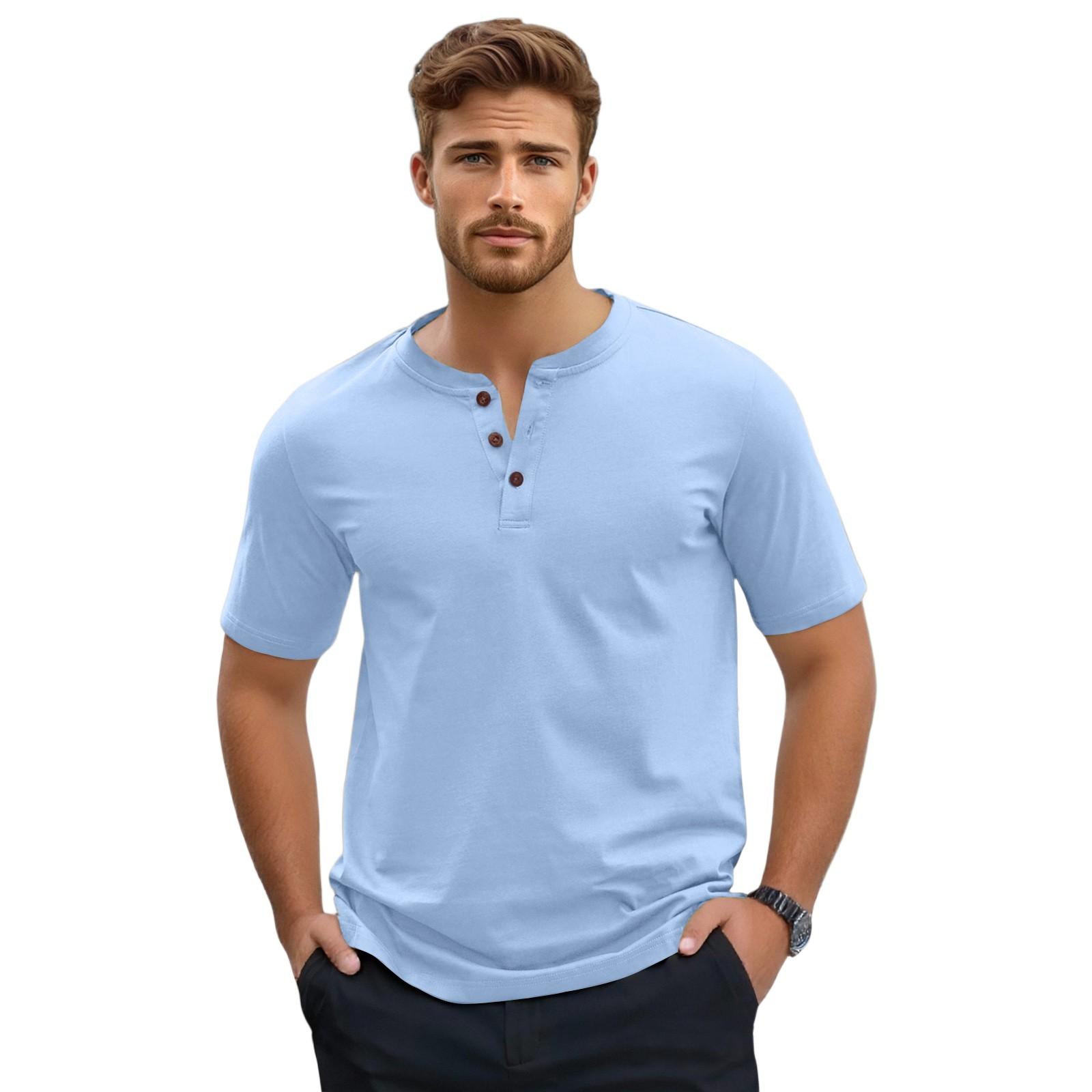 

Мужская футболка с коротким рукавом на пуговицах XL небесно-голубой