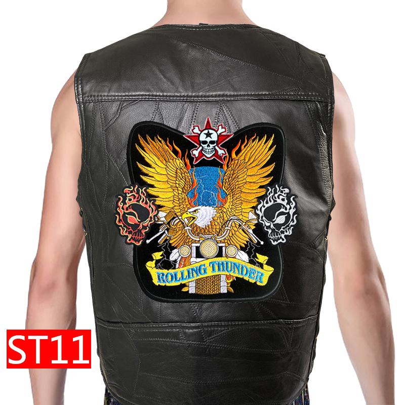 Drahtbindung Kombinationsetikett Amerikanische Super Coole Weste+Lederweste+Motorradschulter für Herren+Vierjahreszeiten-Fahrradclip+Klassisches gesticktes Abzeichen