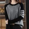 Round-neck Color-blocked Sweater Women's Trendy Loose Knitted Sweater Casual Short Pullover Spring and Autumn
