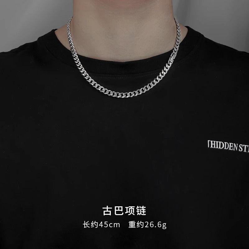 Titanium Steel Non-Fading Necklace Men's Tide Hip Hop Women's Cuban Chain Versatile High Street Heavy Industry Trend Necklace