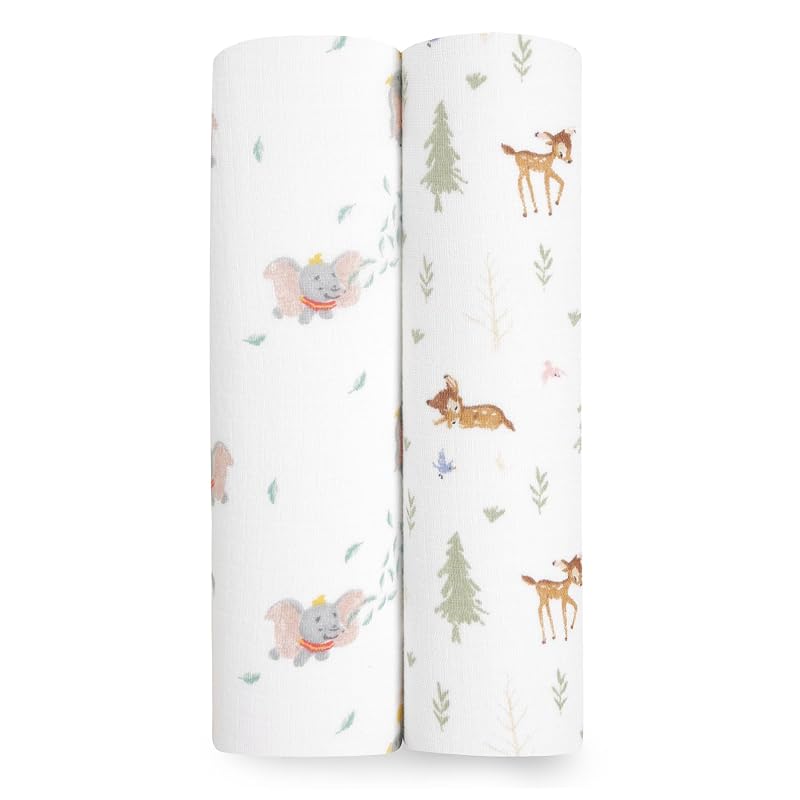 Aden + Anais Essentials Disney Friends Swaddle Blanket, 2-Pack, 112 X 112cm, Muslin Cotton, for Newborns, Night Crying Relief, Baby Shower Gift,